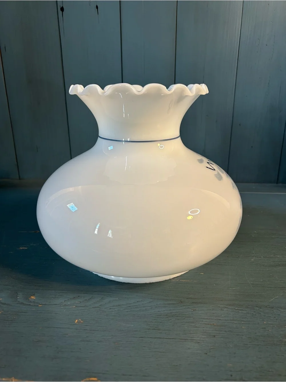 Vintage Blue and White Fruit Motif Handprinted Glass Lampshade-Gone w/ The Wind